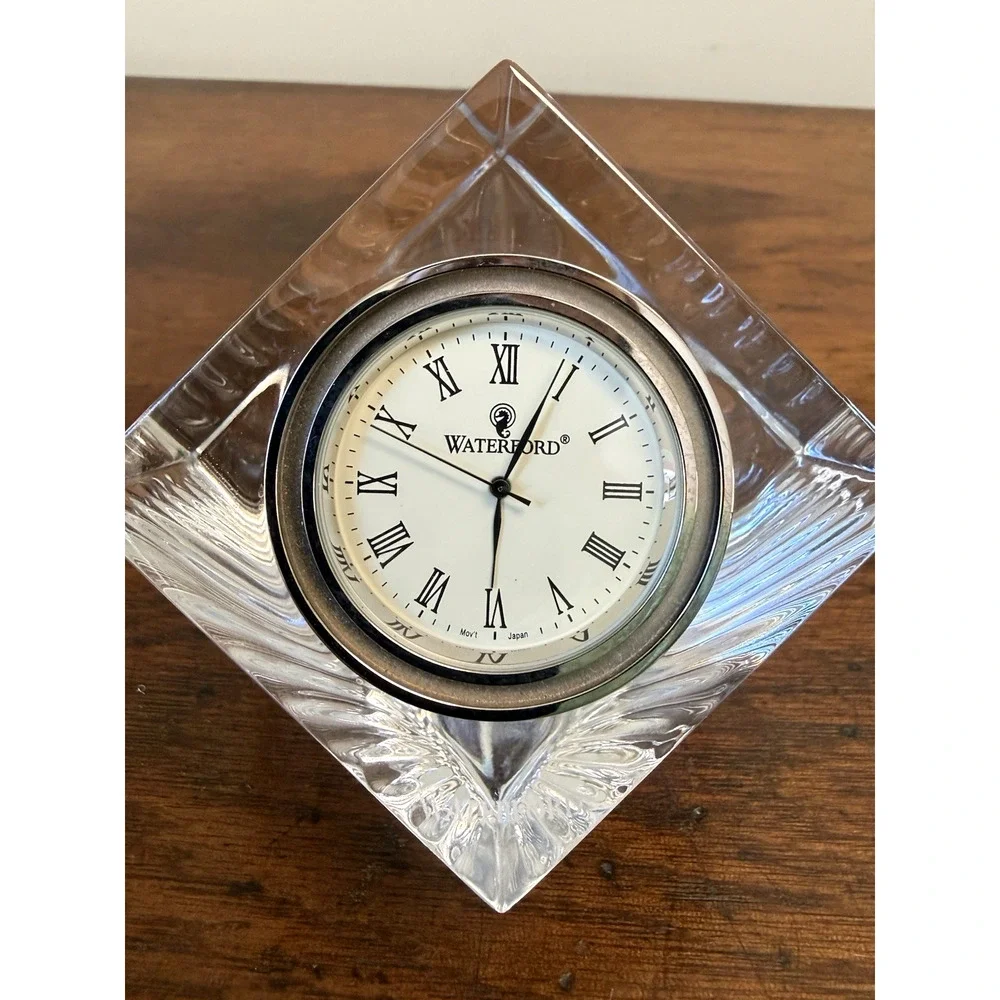 Waterford Crystal Meridian Desk Clock Diamond Cube Fan Cut Quartz Vintage 3.6